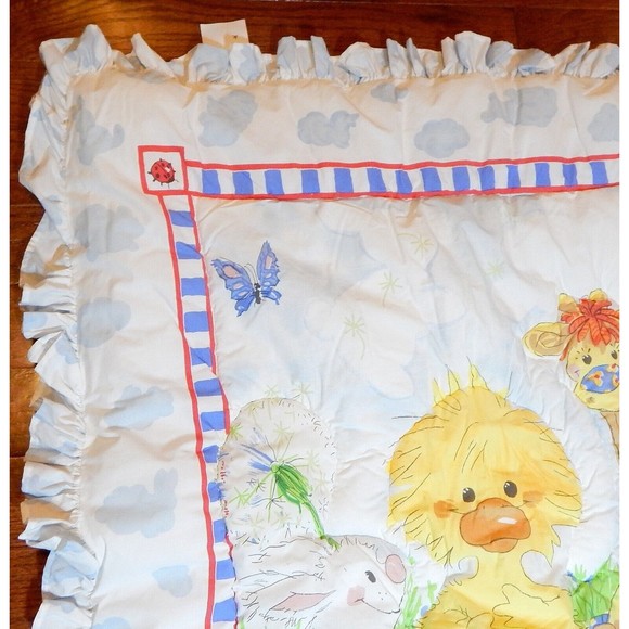 Little Suzys Zoo Baby Crib Quilt Duck Giraffe Bear Ruffled Edge Gerber - Picture 3 of 13